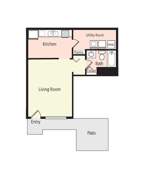 Floor plan for studio, 1 bath, 268 sqft